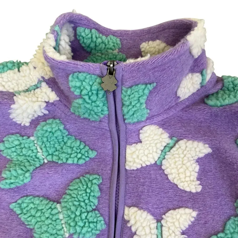 Lucky Brand Girls Sz M (10/12) Pastel Lilac Shearling Full Zip Jacket Butterfly
